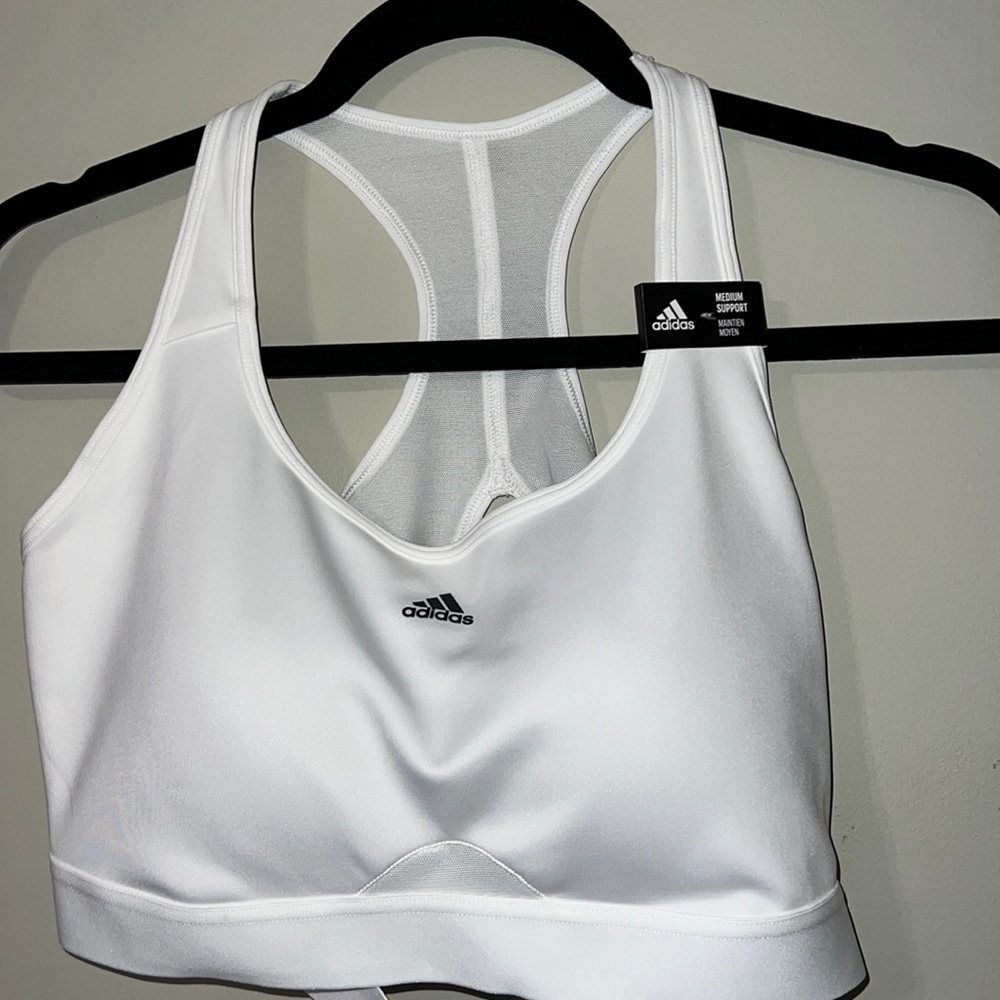 ADIDAS large D-DD womens white sports bra medium support training removable cups